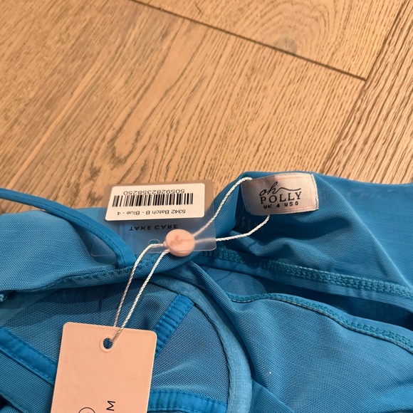 Oh Polly NWT Lace Up Corset Mini Dress Blue US 0 Mesh Turquoise Bodycon Bustier - Picture 7 of 8